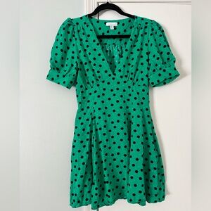 Topshop ASOS Polkadot Bella Mini V Neck Puff Sleeve Dress Kelly Shamrock Green 4
